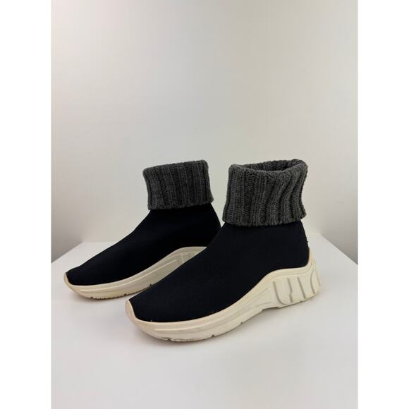 MIU MIU PRADA BLACK / GRAY KNIT 5T285C LETTERING LOGO SOCK HI TOP SNEAKERS 37 - Picture 2 of 12